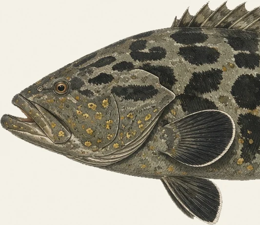 Detail of the Black Grouper illustration at full resolution