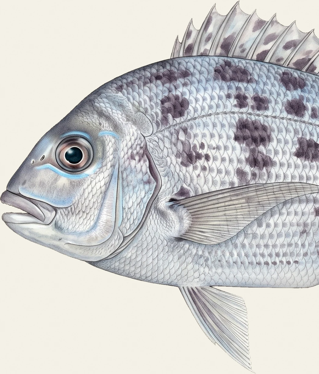 Detail of the Whitebone Porgy illustration at full resolution