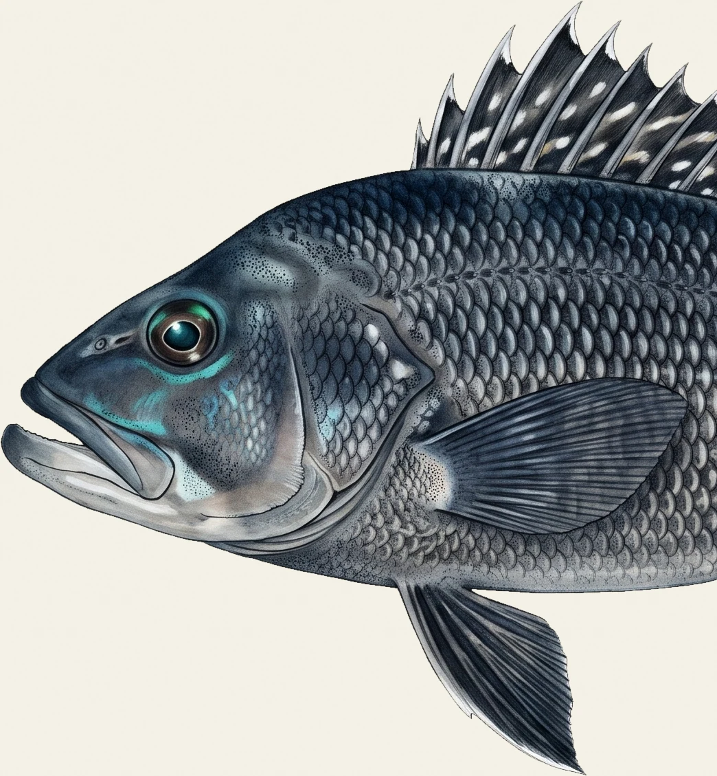 Detail of the Black Sea Bass illustration at full resolution