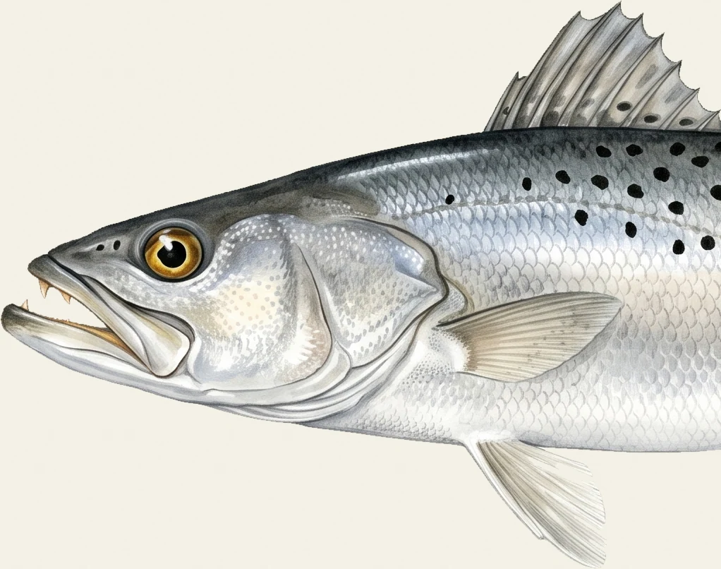 Detail of the Spotted Seatrout illustration at full resolution
