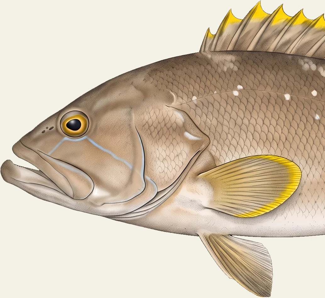 Detail of the Yellowedge Grouper illustration at full resolution