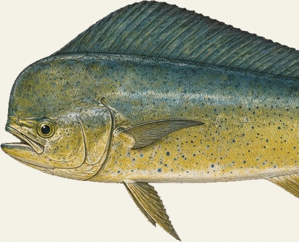 Detail of the Mahi-mahi illustration at full resolution