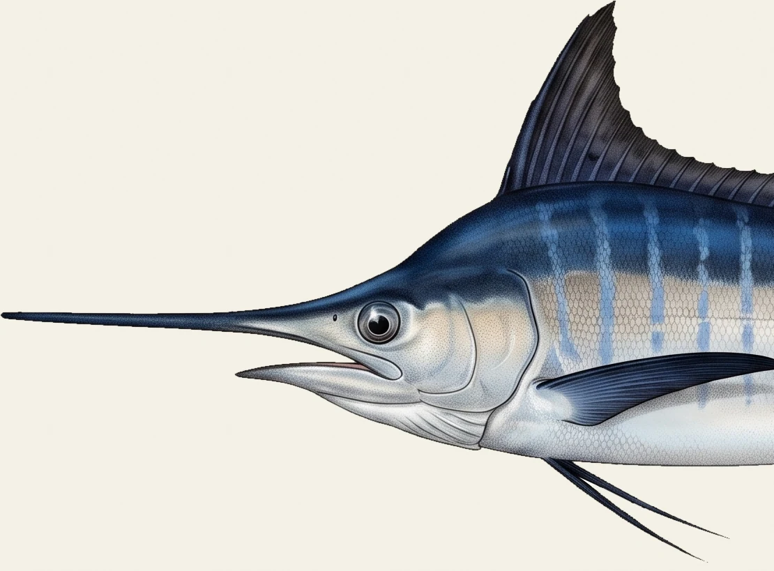 Detail of the Blue Marlin illustration at full resolution