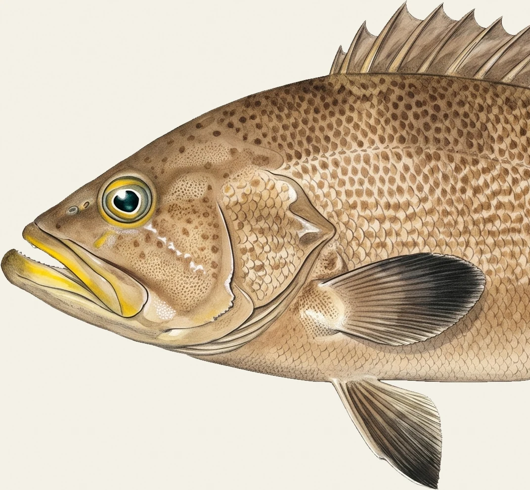 Detail of the Yellowmouth Grouper illustration at full resolution