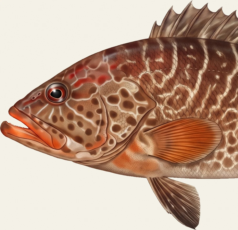 Detail of the Tiger Grouper illustration at full resolution