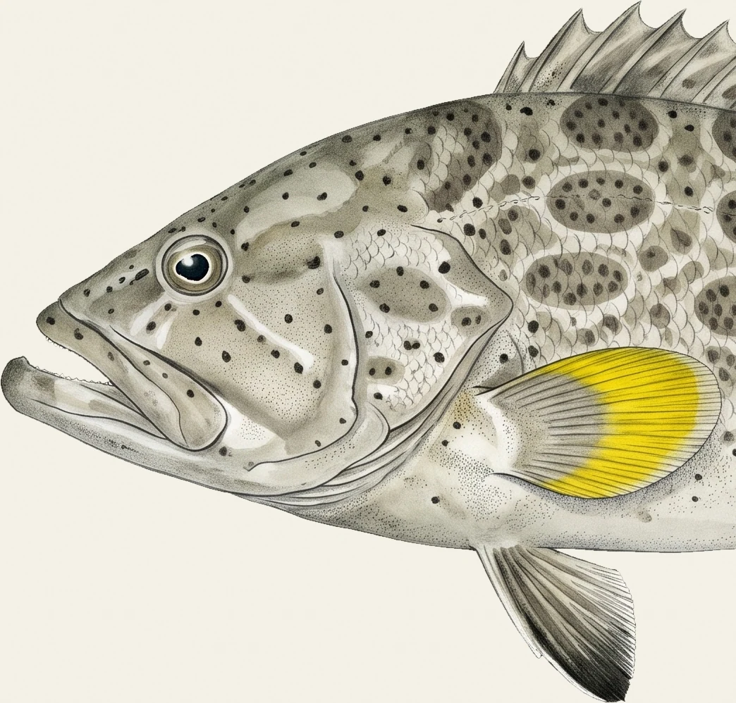 Detail of the Yellowfin Grouper illustration at full resolution
