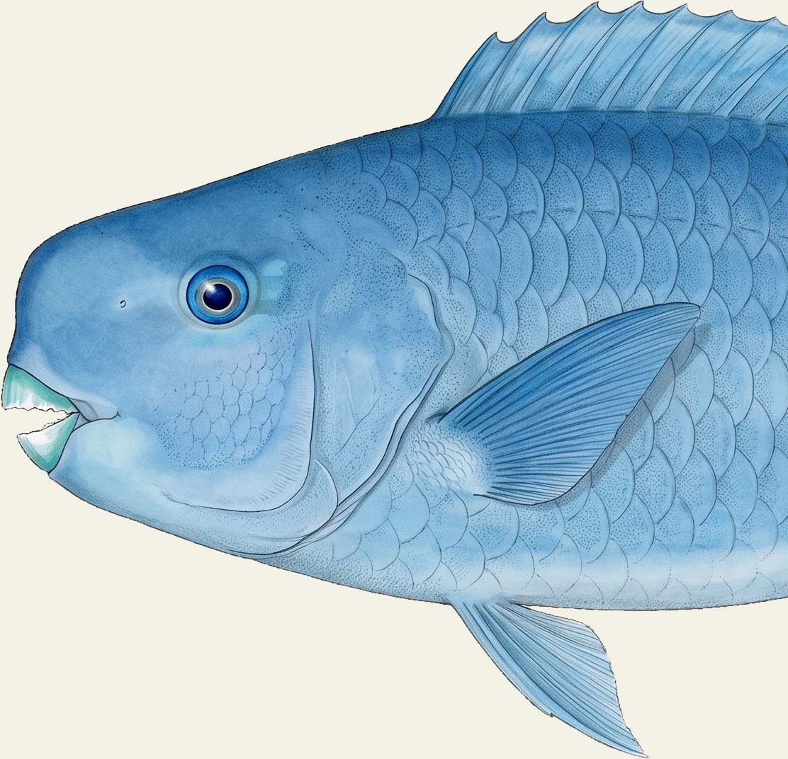 Detail of the Blue Parrotfish illustration at full resolution