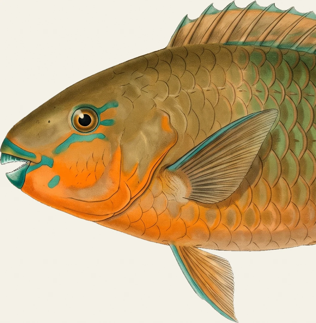 Detail of the Rainbow Parrotfish illustration at full resolution