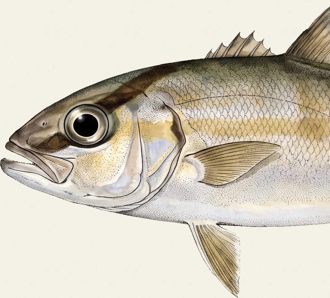 Detail of the Lesser Amberjack illustration at full resolution