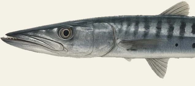 Detail of the Great Barracuda illustration at full resolution