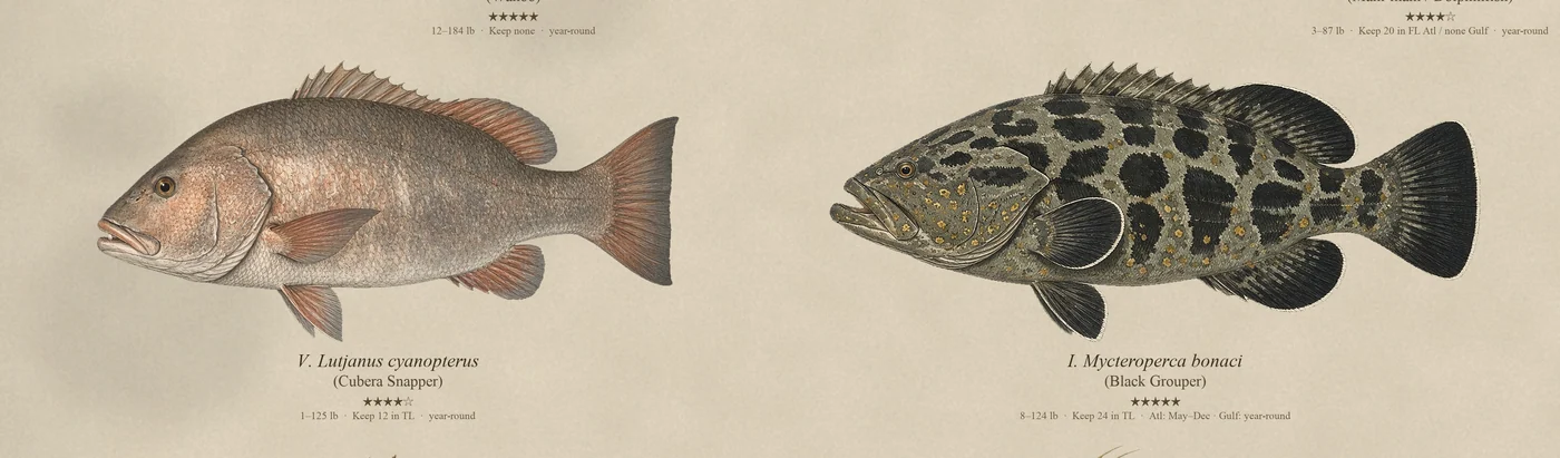 Detail: snappers and groupers at full resolution