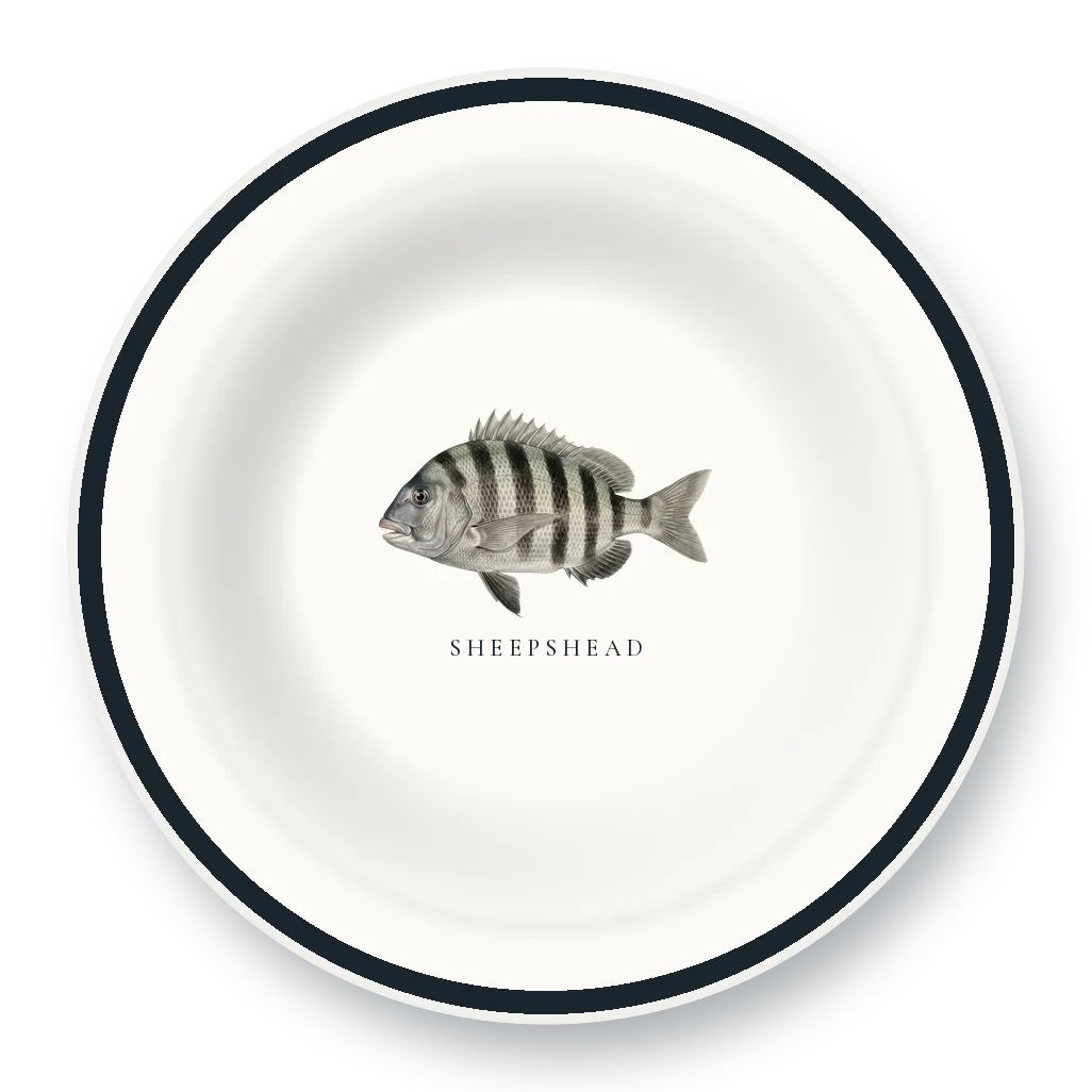 Enamel Bowl with Sheepshead illustration