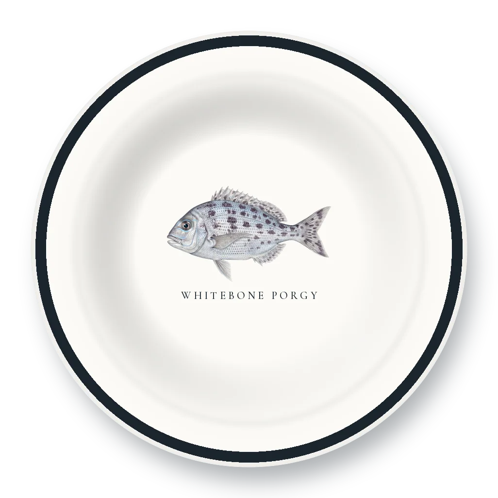 Enamel Bowl with Whitebone Porgy illustration