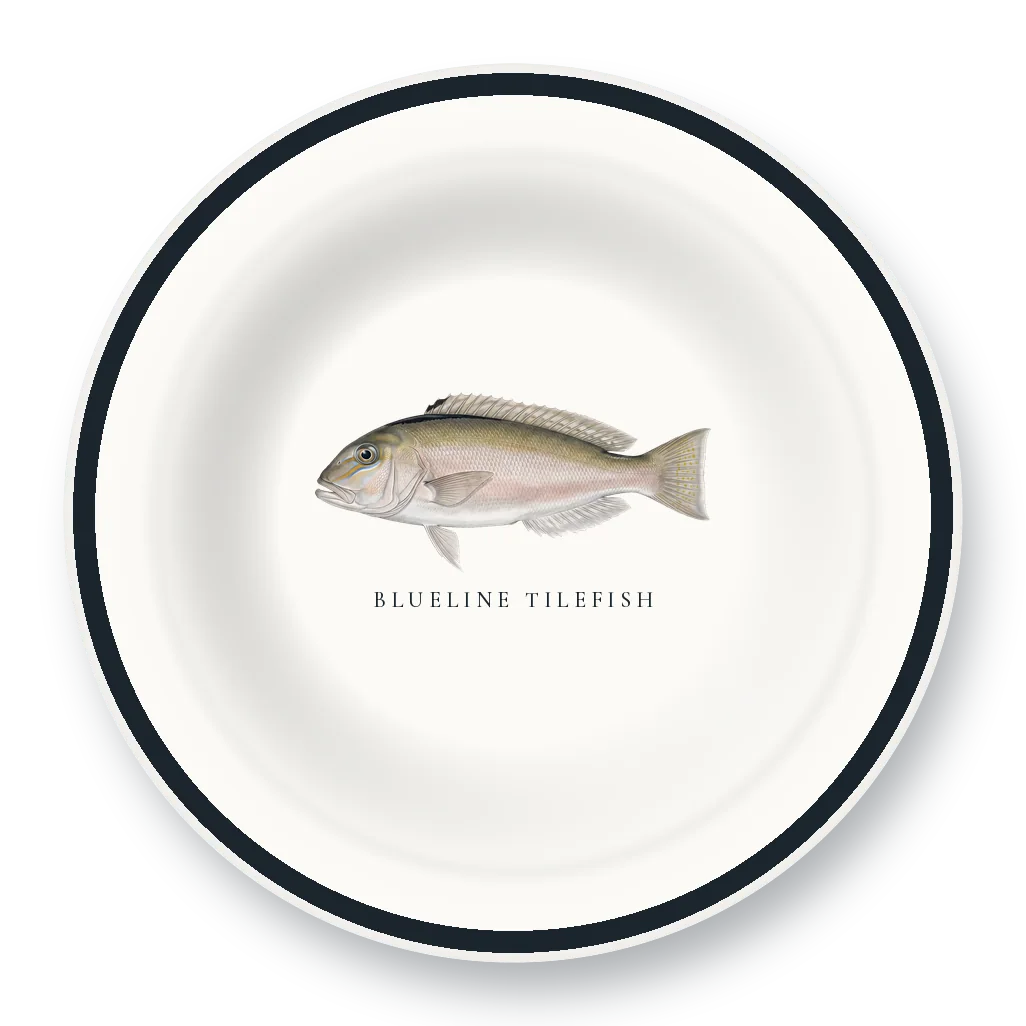 Enamel Bowl with Blueline Tilefish illustration