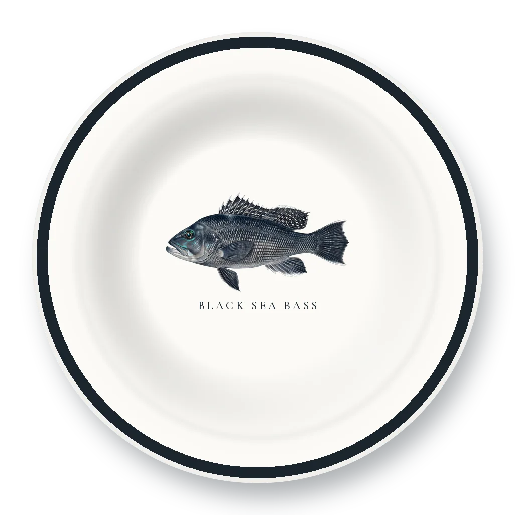 Enamel Bowl with Black Sea Bass illustration