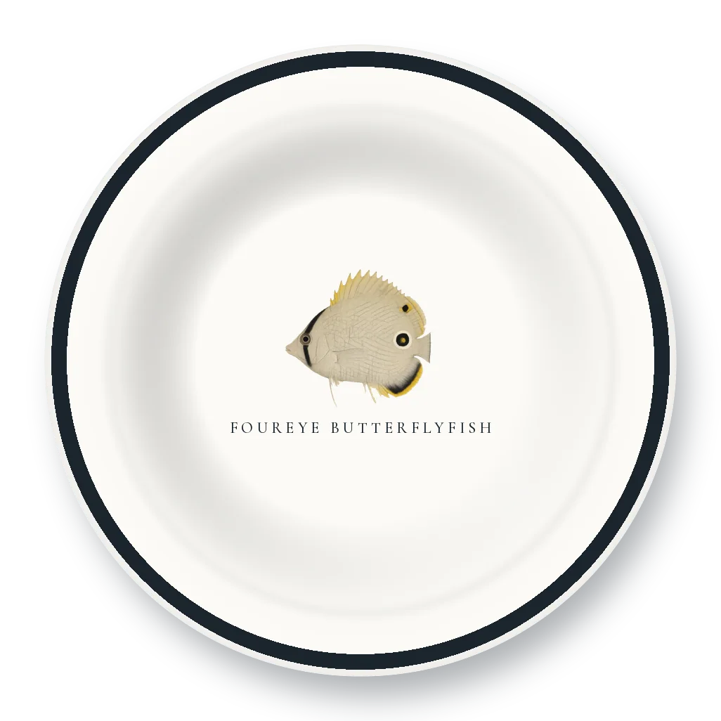 Enamel Bowl with Foureye Butterflyfish illustration