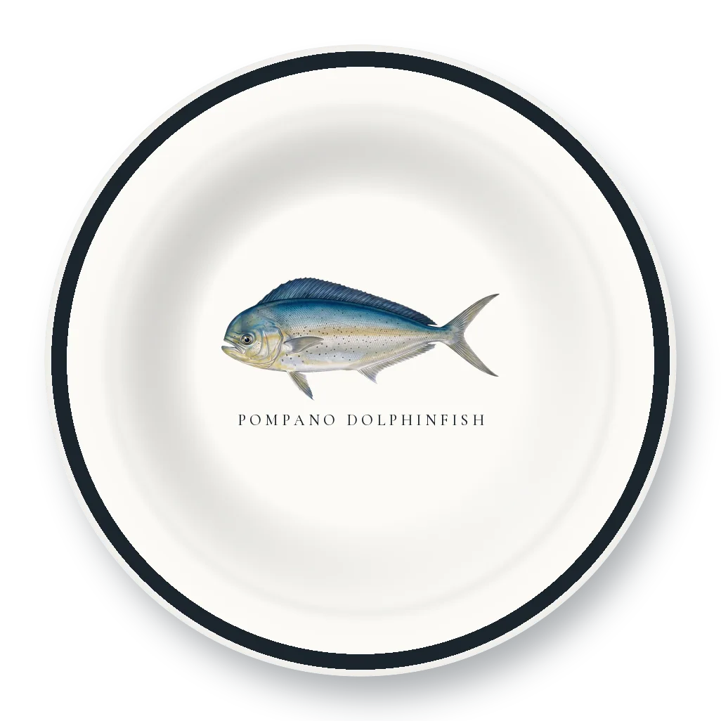 Enamel Bowl with Pompano Dolphinfish illustration