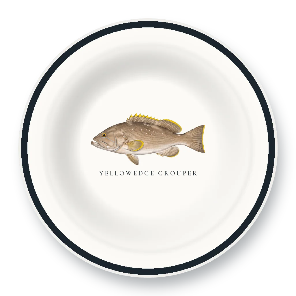 Enamel Bowl with Yellowedge Grouper illustration