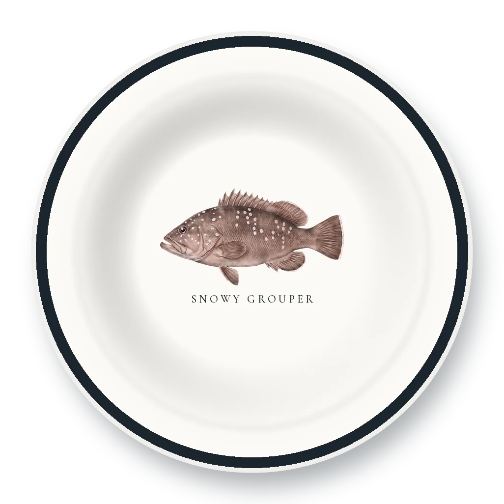 Enamel Bowl with Snowy Grouper illustration