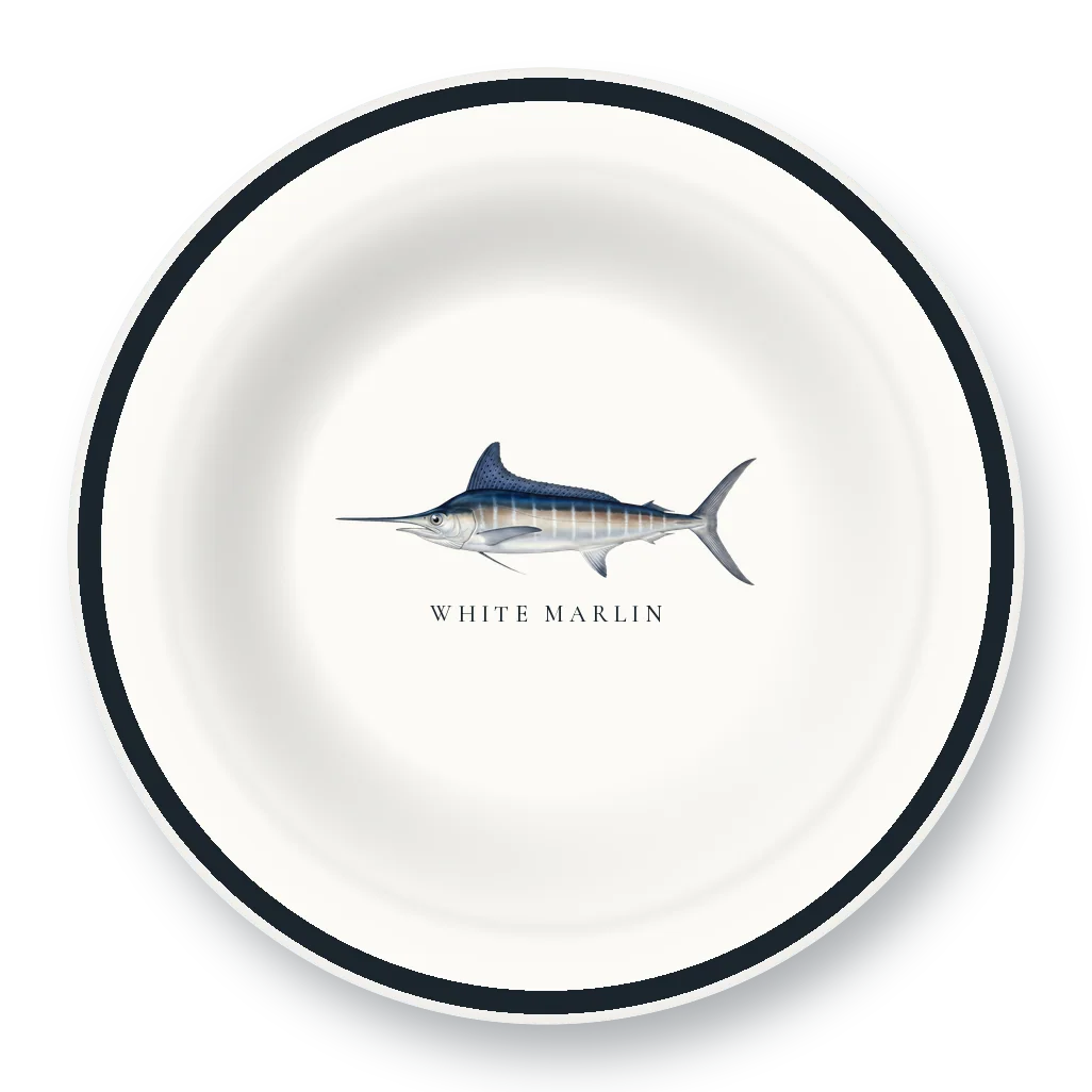 Enamel Bowl with White Marlin illustration