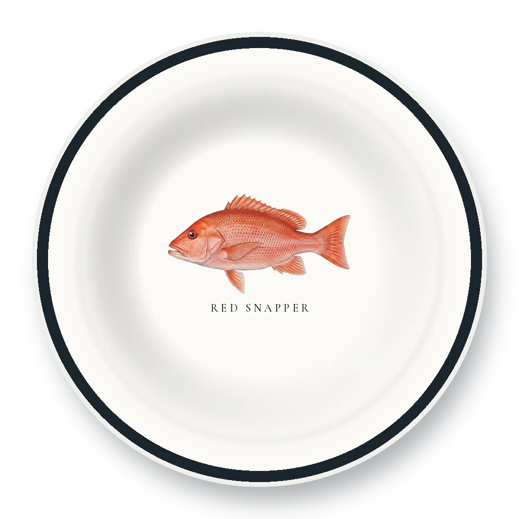 Enamel Bowl with Red Snapper illustration