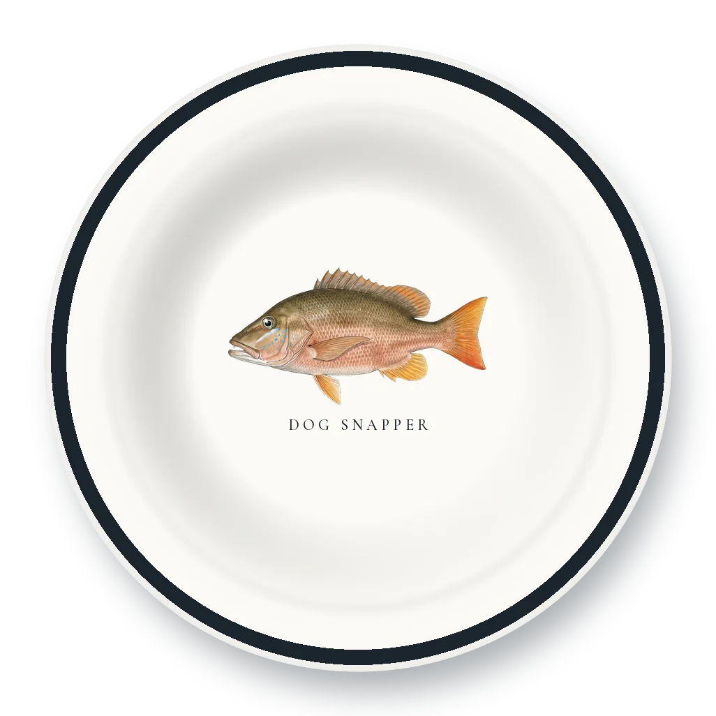 Enamel Bowl with Dog Snapper illustration