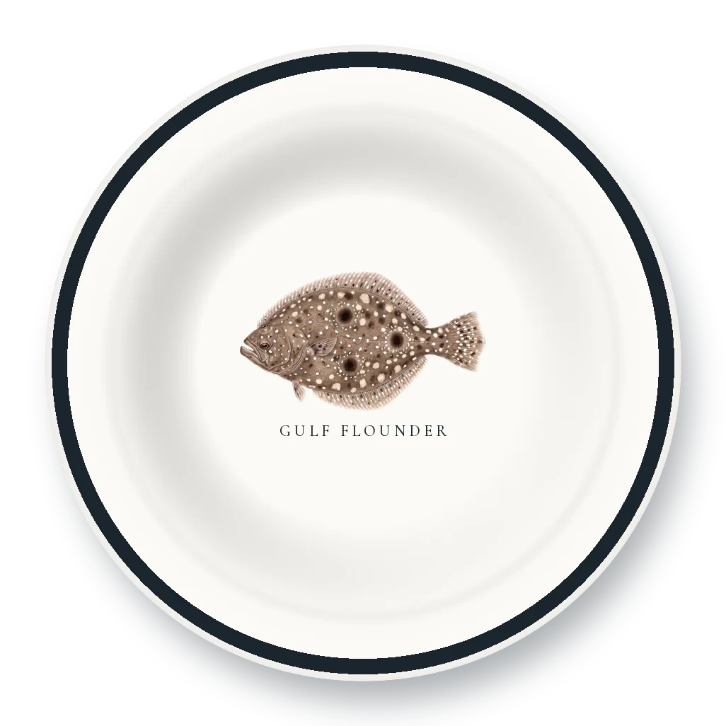 Enamel Bowl with Gulf Flounder illustration