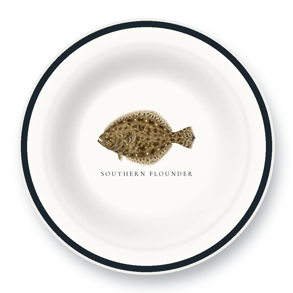 Enamel Bowl with Southern Flounder illustration