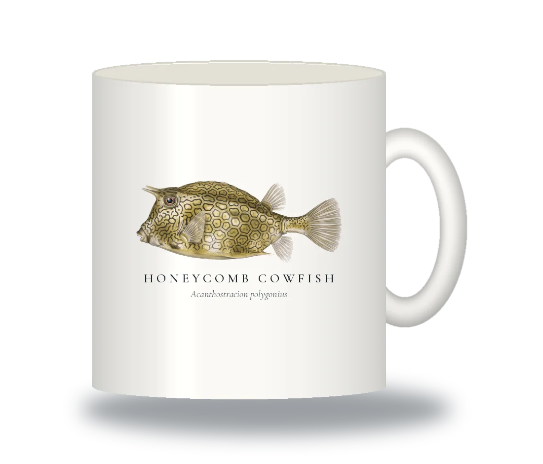 Ceramic Mug with Honeycomb Cowfish illustration